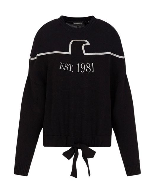 Emporio Armani Black Embroidered-Logo Cotton Jumper