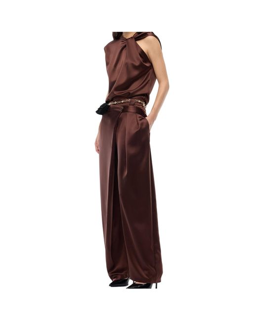 Pinko Brown Draped Padded-Shoulder Top