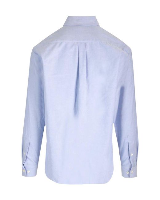 Palm Angels Blue Logo Printed Long-Sleeved Shirt for men