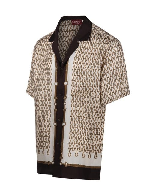 Gucci Natural Pattern-Printed Short-Sleeved Shirt for men