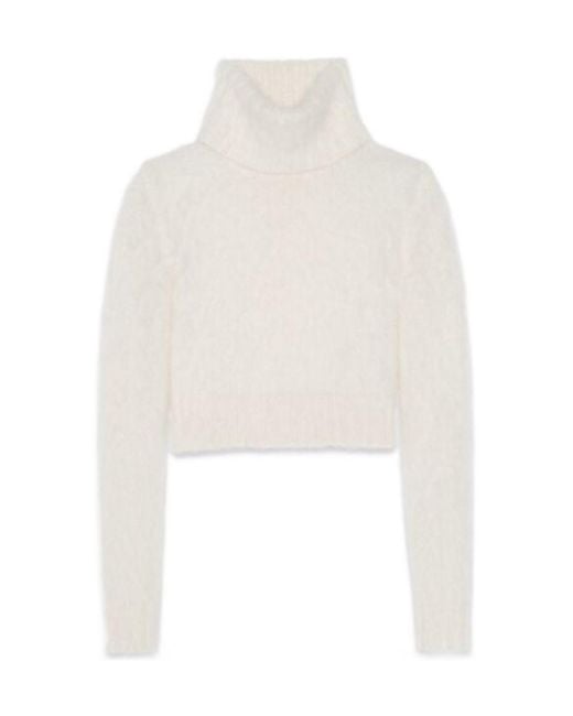 Saint Laurent White Turtleneck Long-Sleeved Cropped Jumper
