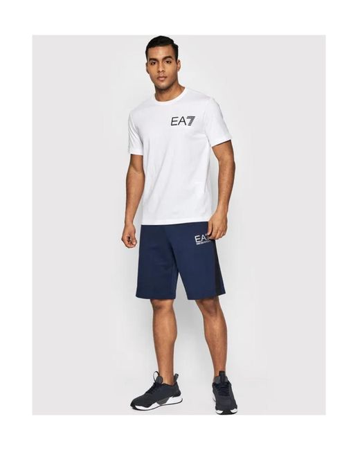 EA7 White Logo-Print Cotton T-Shirt for men