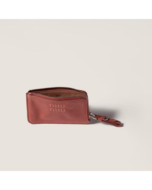 Miu Miu Red Embossed-Logo Leather Card Holder