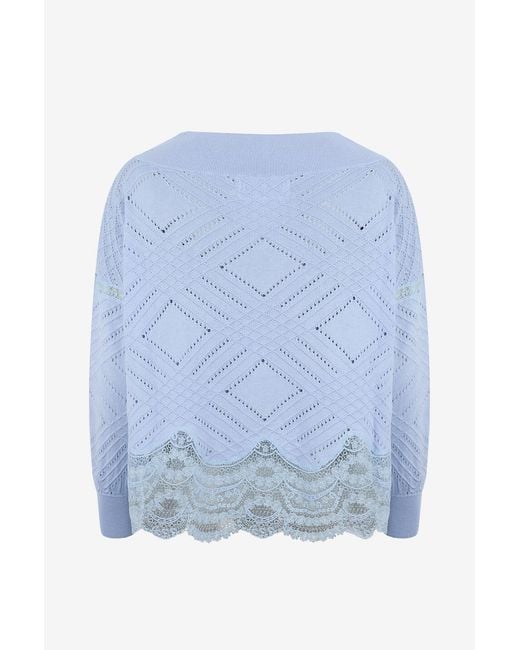 Ermanno Scervino Blue Lace Boat Neck Knit Sweater