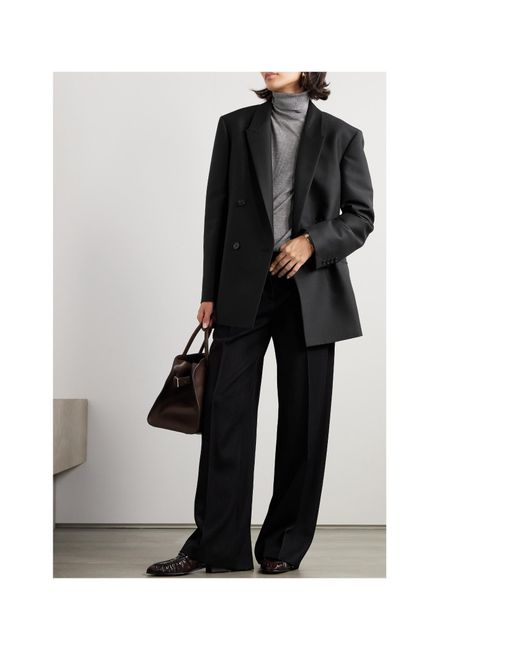 The Row Black Wilsonia Double-Breasted Wool Suit Jacket