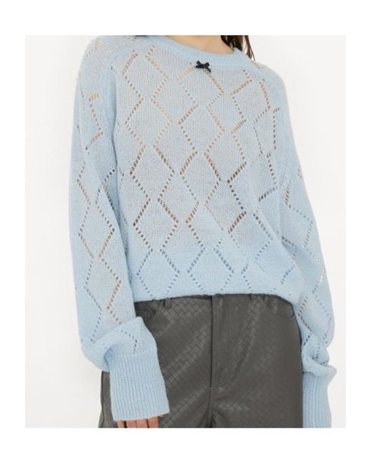 ROTATE BIRGER CHRISTENSEN Blue Pointelle-Knit Sweater