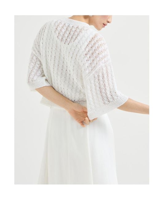 Brunello Cucinelli White Sequin-Embellished Knitted Cardigan