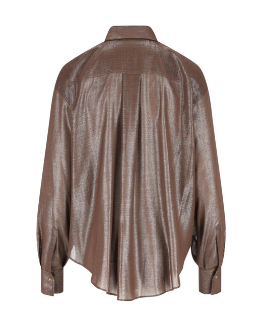 Brunello Cucinelli Brown Metallic-Effect Button-Down Shirt