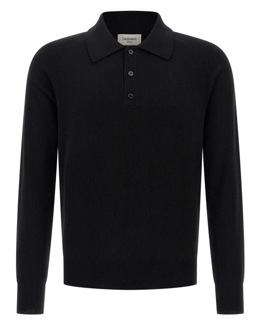 Saint Laurent Black Wool Buttoned Polo Shirt for men