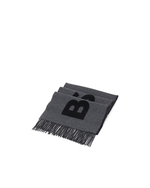 Boss Black Fringed Logo-Detail Scarf for men