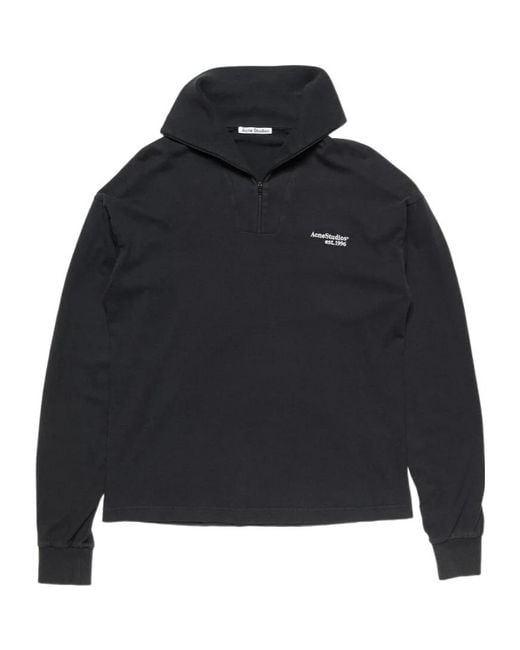 Acne Blue Half Zip Logo Sweatshirt for men