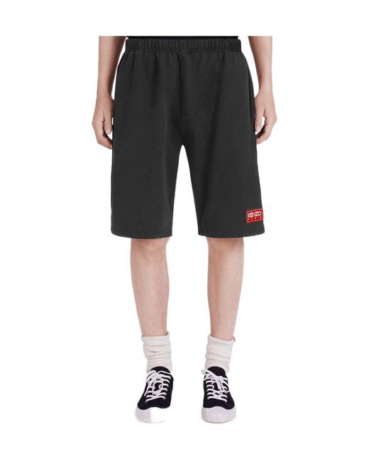 KENZO Black Logo-Patch Mid-Rise Shorts for men
