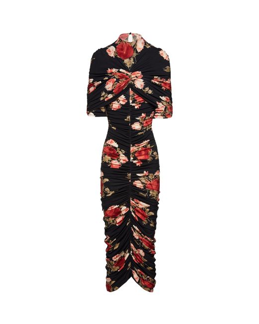 Magda Butrym Black Printed Pleated Cape Mid-Length Dress