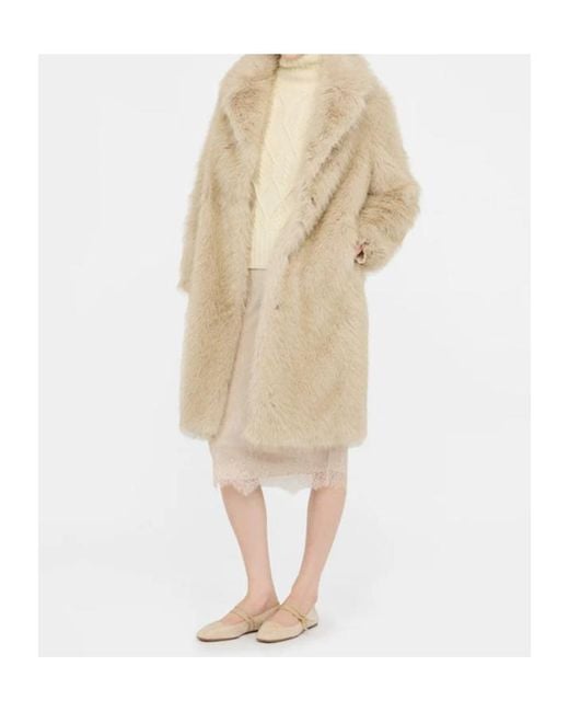 Liu Jo Natural Long-Sleeved Faux-Fur Coat