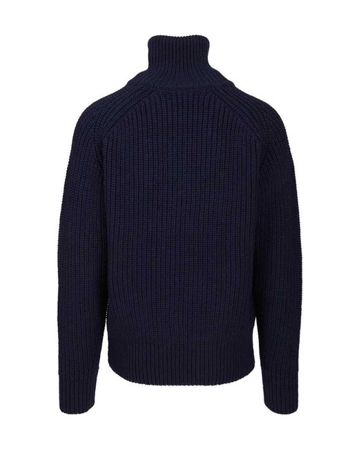 Dries Van Noten Blue High Neck Zip-Up Jumper for men