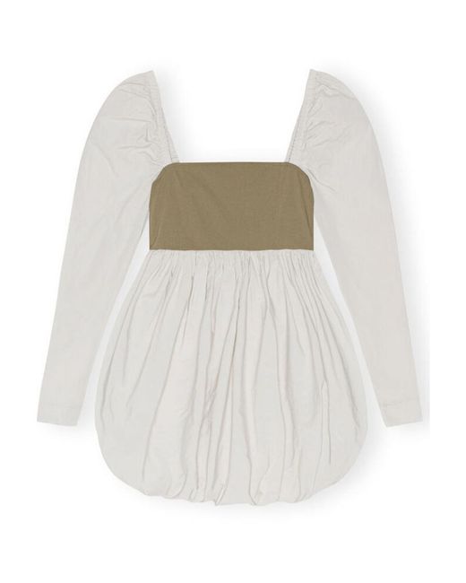 Ganni White Taffeta Mix Balloon Mini Dress