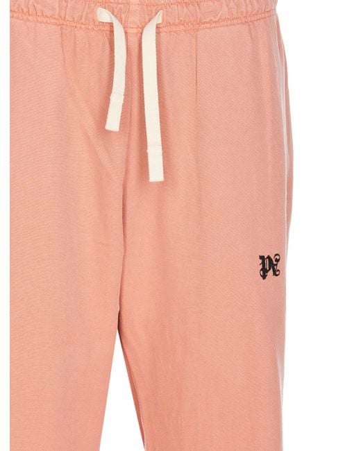 Palm Angels Pink Monogram Embroidered Drawstring Pants for men