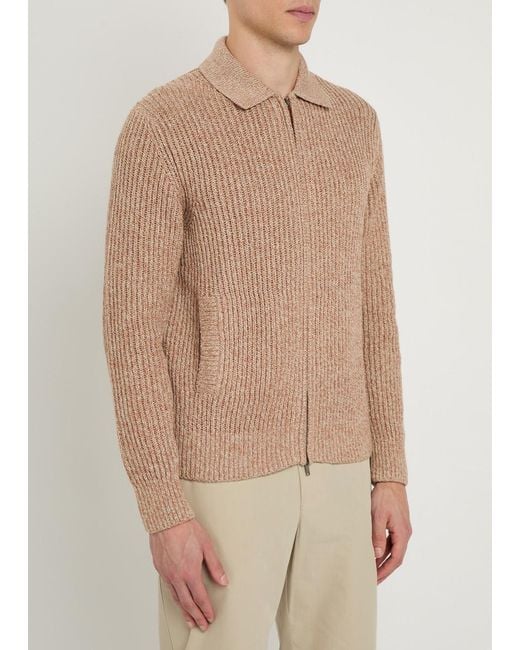Tod's Brown Ribbed Cotton-Knit Cardigan for men
