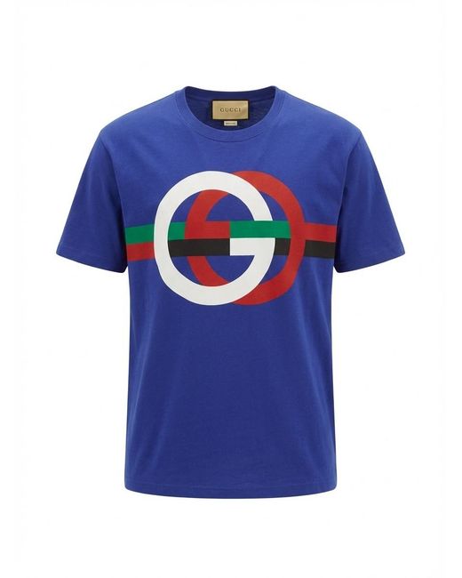 Gucci Blue Round Gg Printed T-Shirt for men
