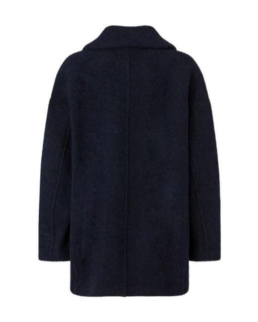 Pinko Blue Double-Breasted Coat With Leather Cuffs And Accents