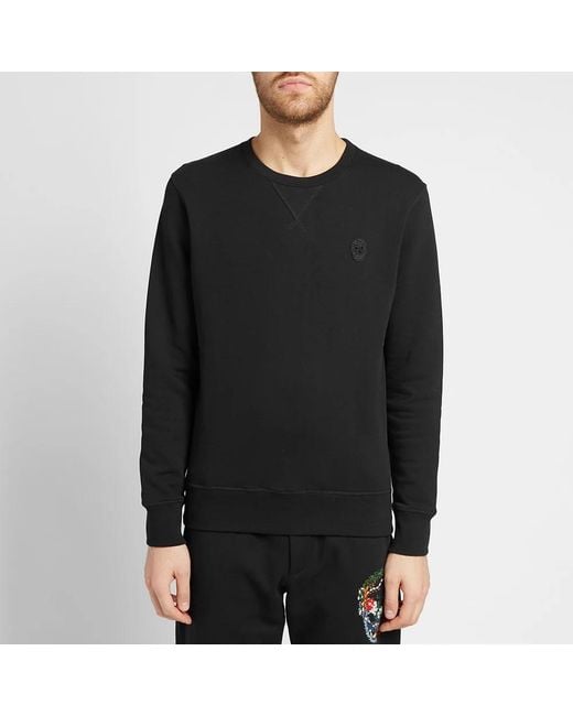 McQueen Black Round Collar Long Sleeve Sweater for men
