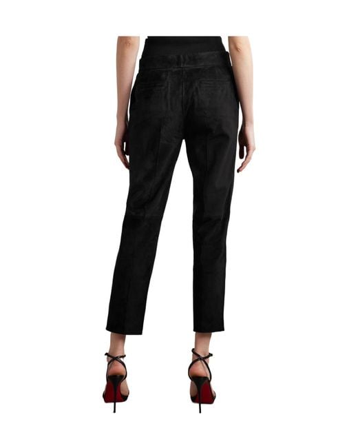 Alex Perry Black Cropped Slim-Leg Suede Pants