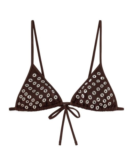 GIMAGUAS Brown Eyelet-Embellished Triangle Bikini Top