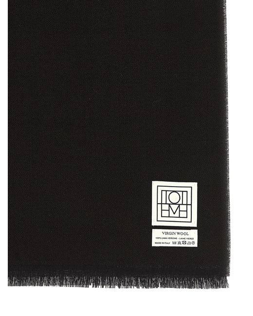 Totême  Black Totême Logo Tag Frayed-Edge Scarf