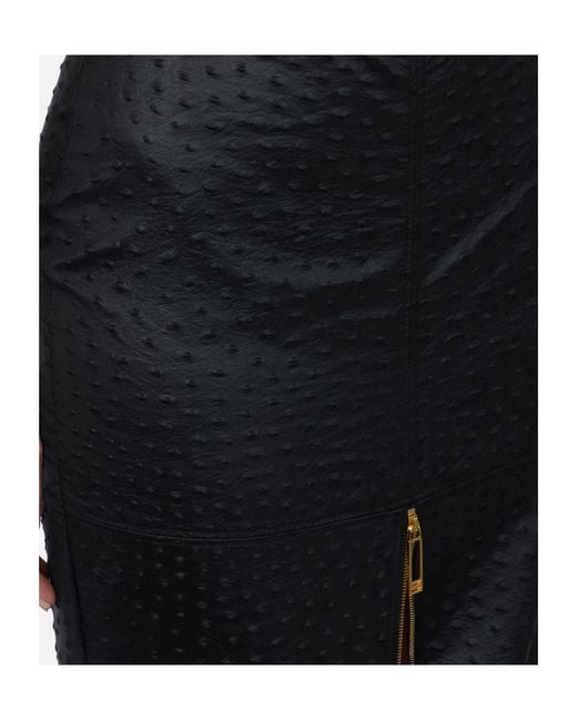 Elisabetta Franchi Black High-Waist Ostrich Print Midi Skirt