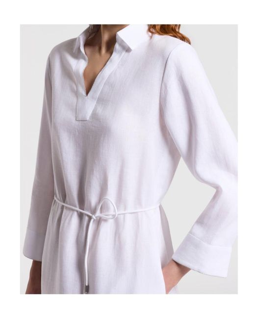 Peserico White V-Neck Tie-Detail Midi Dress