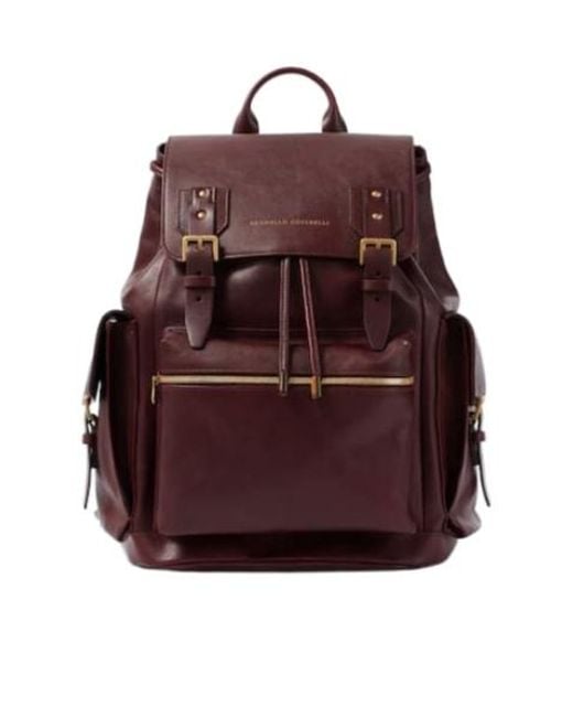 Brunello Cucinelli Red Leather Backpack for men