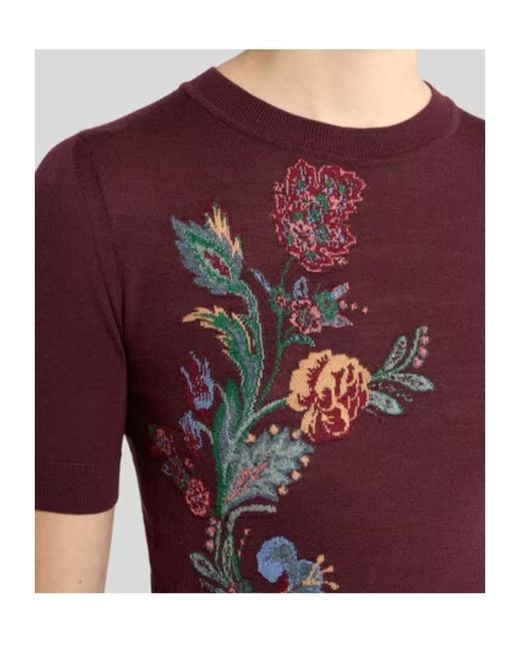Etro Red Floral Jacquard Crewneck Top