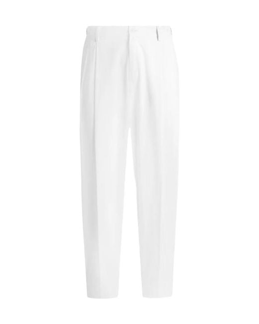 Dolce & Gabbana White Pleated Gabardine Pants for men