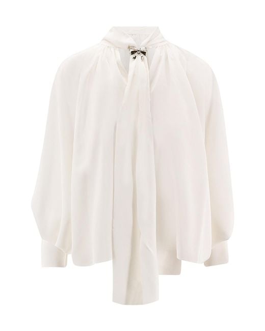 Max Mara White Bow-Detail Silk Top