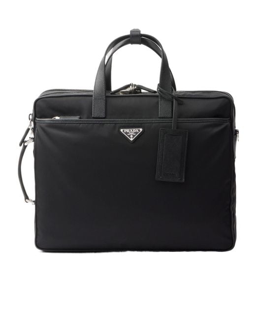 Prada Black Re-Nylon Zipped Laptop Bag for men