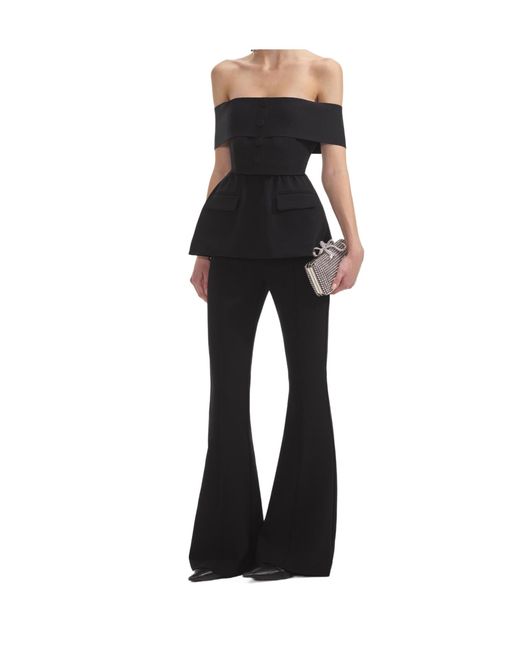 Self-Portrait Black Crepe Off Shoulder Jumpsuit