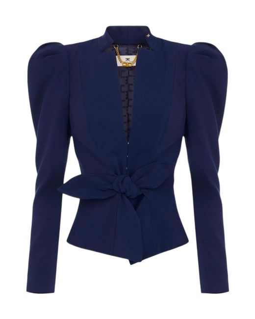 Elisabetta Franchi Blue Lightweight Crêpe Jacket With Bow