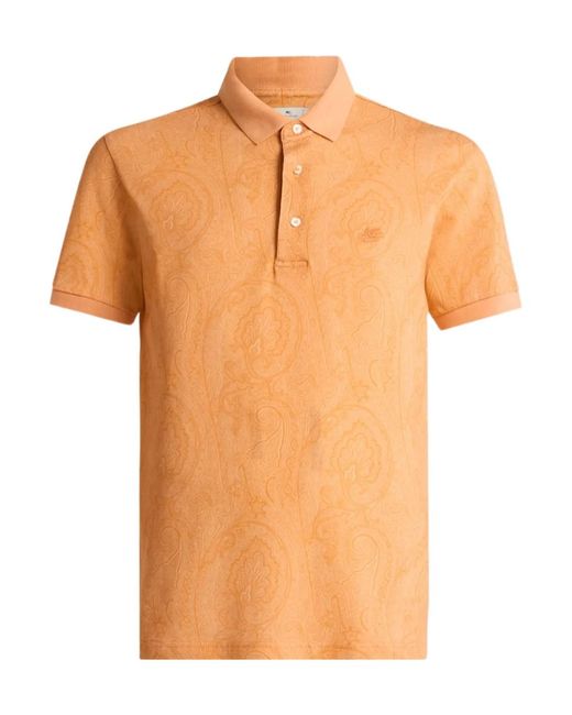 Etro Orange Cotton Polo Shirt With Arnica Motif for men