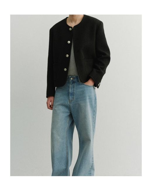 DUNST Black Embroidered Trim Crew Neck Jacket for men