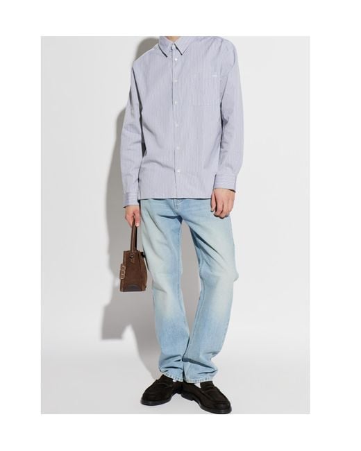 A.P.C. White Button-Up Striped Shirt for men