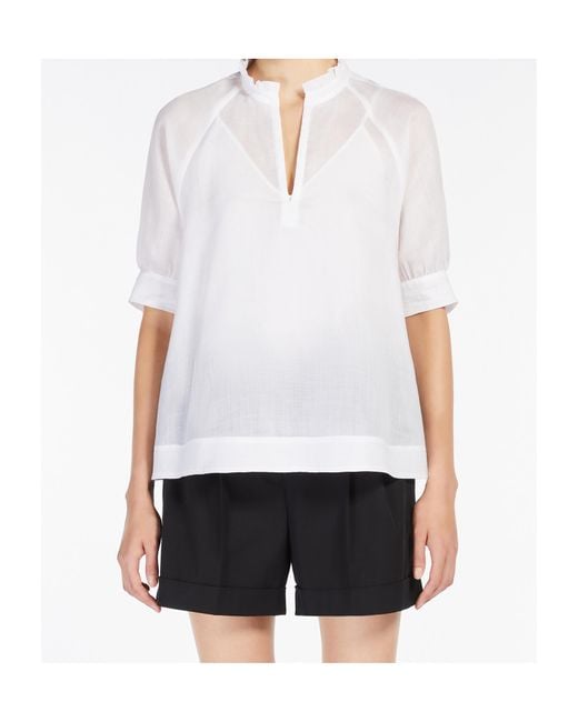 Max Mara White Studio Orvieto V-Neck Short-Sleeved Top