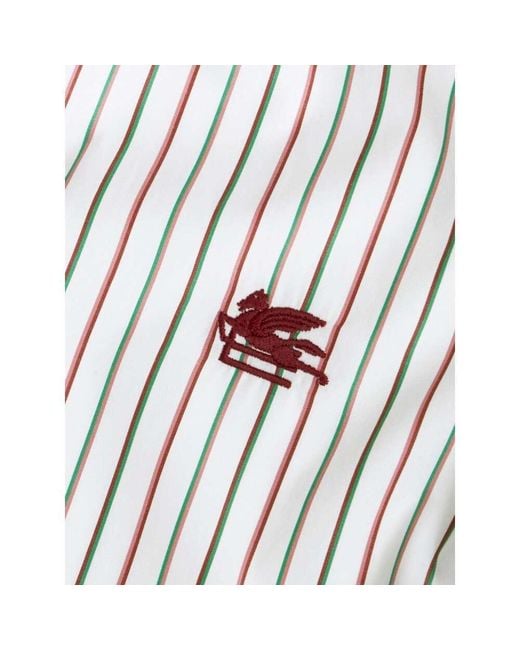 Etro White Multicoloured Striped Shirt With Logo for men