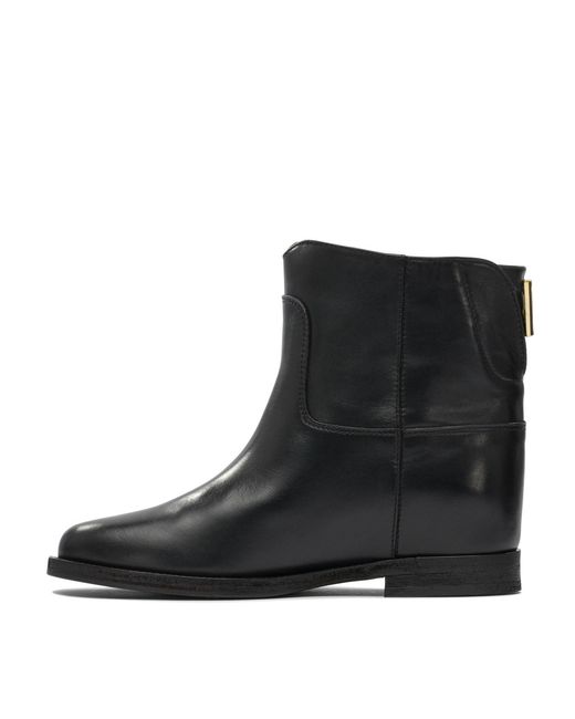 Via Roma 15 Black Round-Toe Ankle Boots