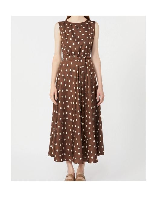 Max Mara Brown Silk Polka-Dot Martina Midi Dress