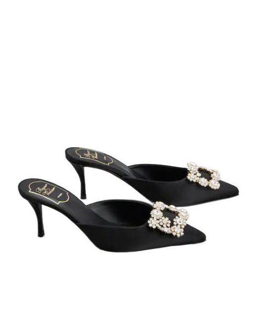 Roger Vivier Black Buckle Embellished Slip-On Mules