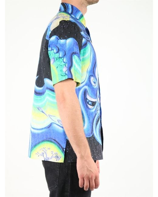 Dior Blue Homme X Kenny Scharf Graphic Printed Short Sleeve Shirt for men
