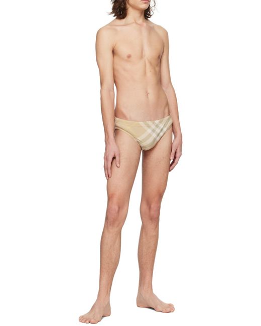 Burberry Natural Vintage Checkered Elasticated Waist Swim Trunks for men