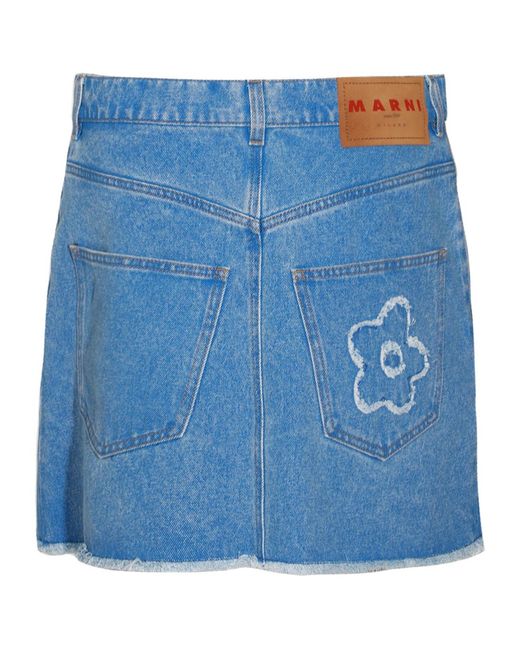 Marni Blue Floral Embroidered Denim Skirt