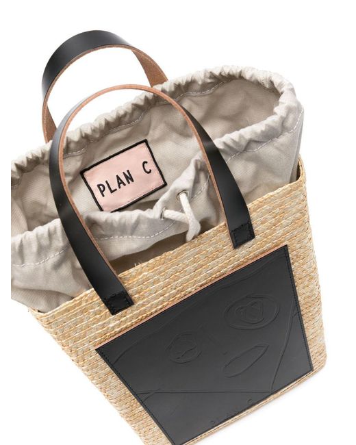 Plan C Black Pili And Bianca Straw Tote Bag