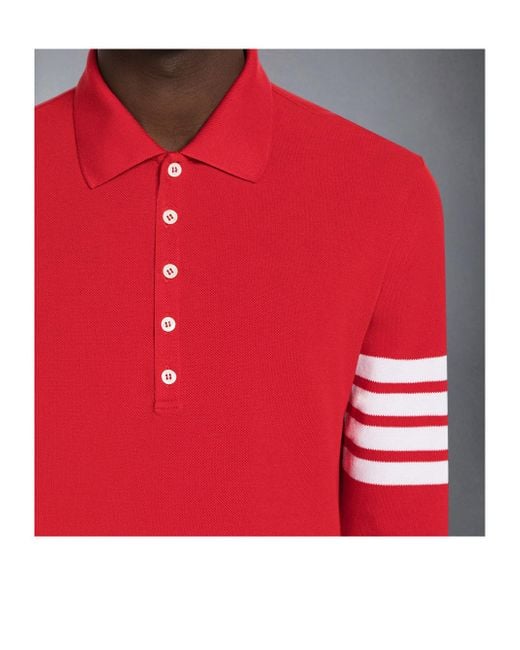 Thom Browne Red Bar Long-Sleeve Polo Shirt for men